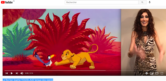 Ecran d'accueil de la vidéo du Roi Lion avec traduction simultanée en LSF